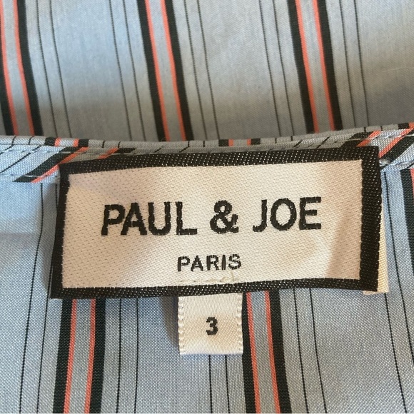 Paul & Joe Paris Striped Blouse Wide Collar Button Front NWOT Short Sleeves Silk - Picture 6 of 9
